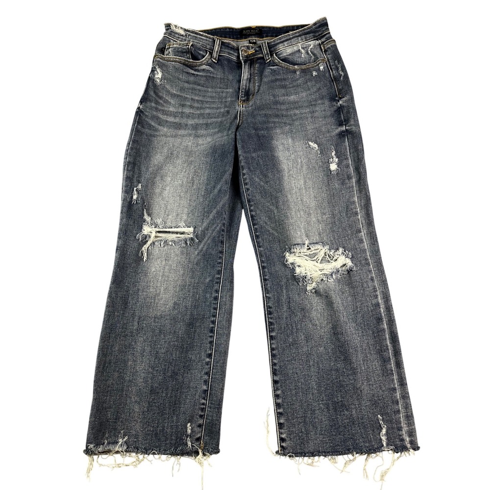 Judy Blue High Rise Wide Leg Distressed Jeans Medium Wash Size 7 28 (31x24)
